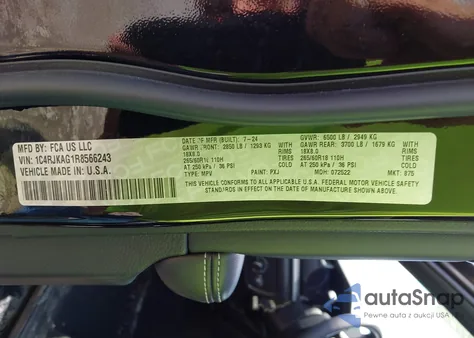 2024 Jeep Grand Cherokee L Laredo X 4X4 z USA, uszkodzony, nr VIN 1C4RJKAG1R8566243